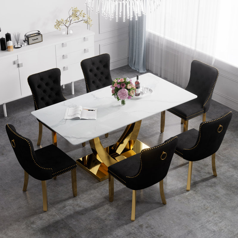 Ensemble de salle à manger rectangulaire H 35,4 po Hoppus, Noir, H 30 po x L 71 po x l 35,4 po
