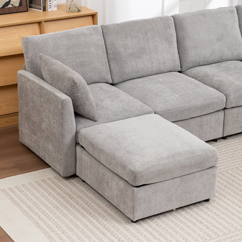 Wilroy 6-Piece U-Shaped Sectional Sofa With Storage Ottoman, Blue