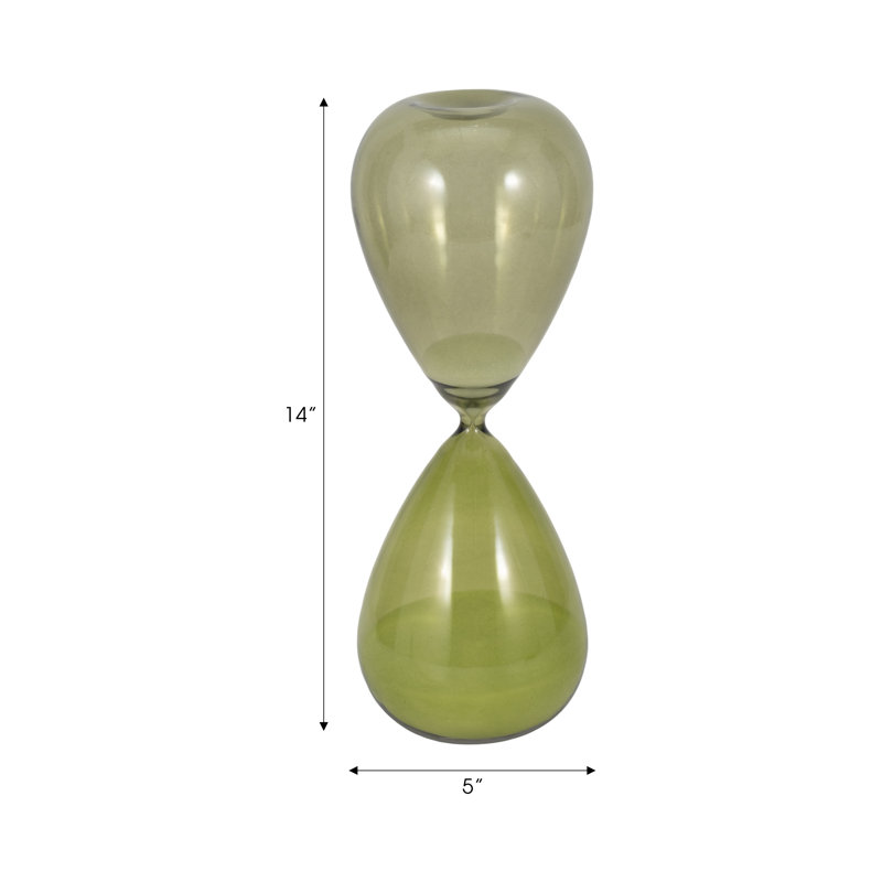 Decorative Glam Glass Hourglass Sculpture for Office Decor - Modern Object Accent for Bedroom Styling, Living Room Tabletop or Home Decoration - Green