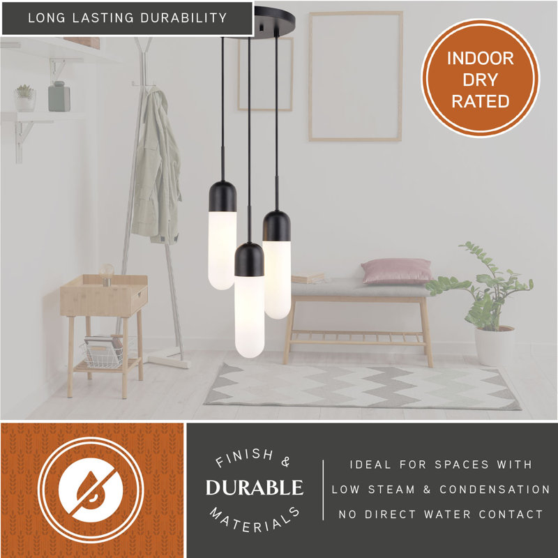 Luminaire suspendu contemporain 3L Treveion, Noir mat