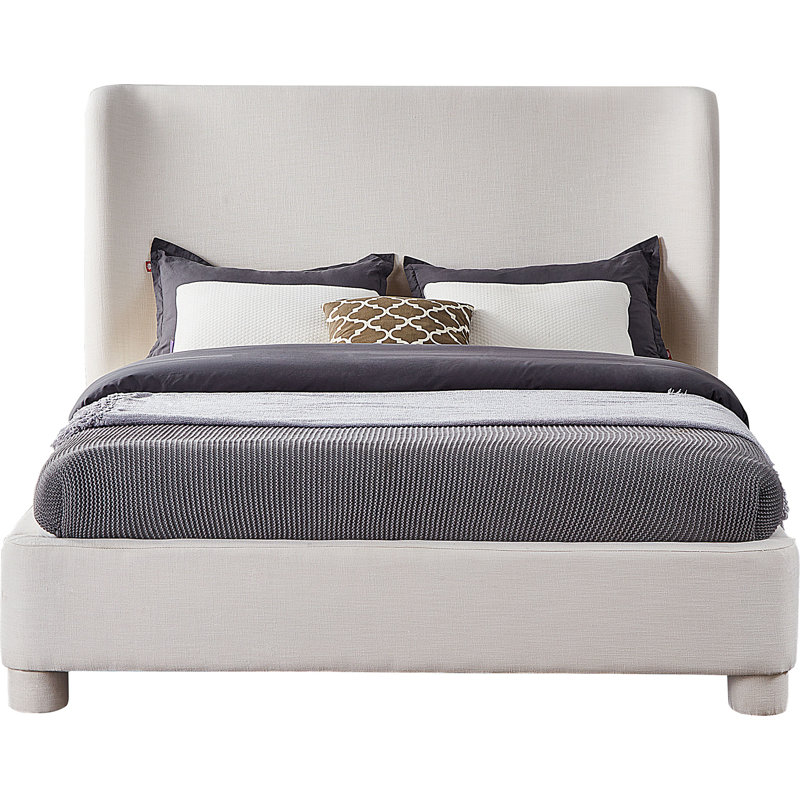 Kiria Upholstered Wingback Bed, Queen, Cream Linen Textured Fabric