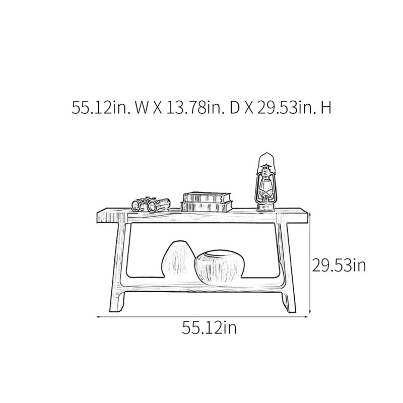 Console rétro en bois massif multifonctionnel, 29,53 po H x 55,12 po L x 13,78 po P, Brun-roux