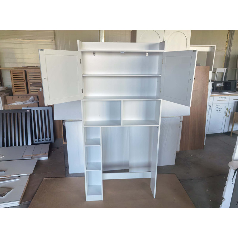 Over-The-Toilet Bathroom Storage Cabinet With Adjustable Shelf Double Doors And Open Shelves For Flexible Organization