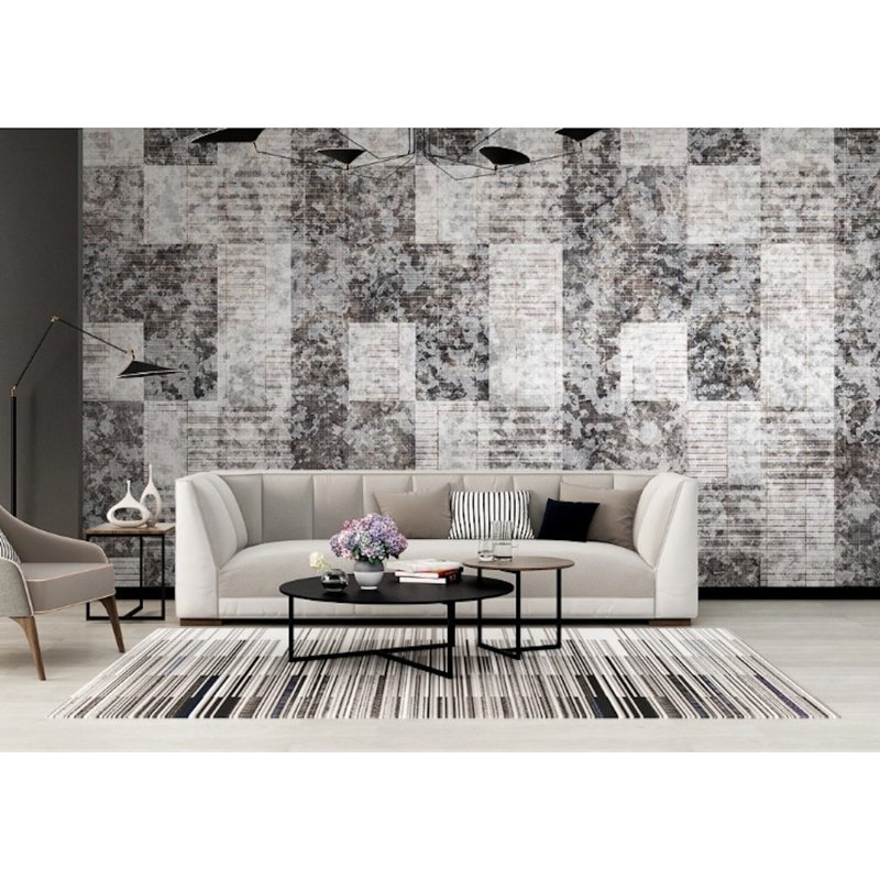 Papier peint amovible géométrique carré à motif abstrait gris, L 75 po x l 112 po