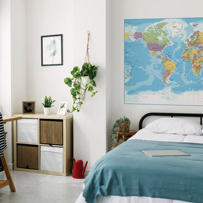 Large World Map Wall Decal, Political World Map Sticker, Educational Geography Wall Decor, Office Classroom Study Room Decor