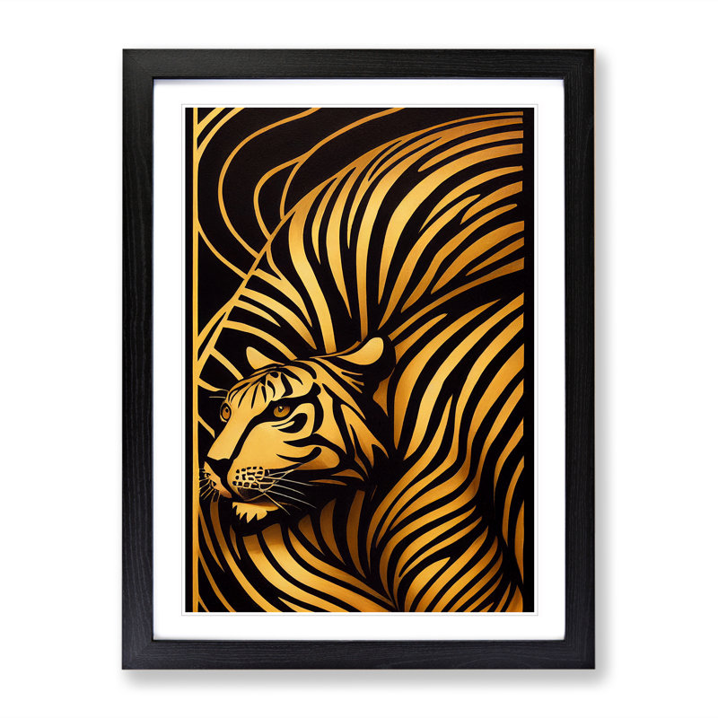 Stripes Of A Tiger Abstract - Single Picture Frame Print, Black , 64cm H x 46cm W x 2cm D