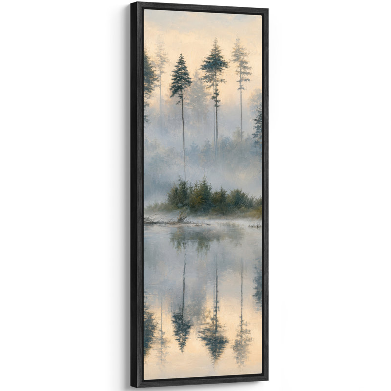 «Soft Foggy Forest Lake Reflection», impression murale sur toile encadrée, H 60 po x l 20 po x P 1,5 po, Noir