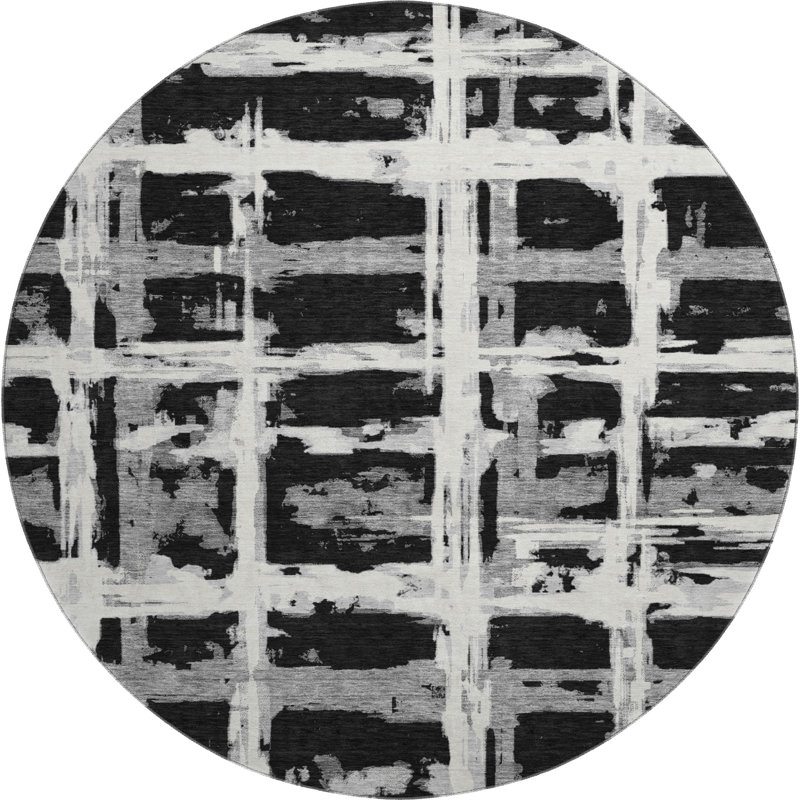 Premium Machine Washable Prisco Black Rug, Round 8'