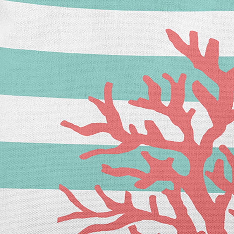 Coussin intérieur / extérieur Leafy Branch, Bleu bébé / blanc / rayé rose, H 18 po x l 18 po