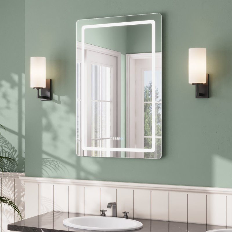 DeerValley 35" x 24"Modern Frameless LED Lighted Bathroom / Vanity Mirror with 3 Colour Adjustable, Memory Function, Anti-fog, Time Mode Control