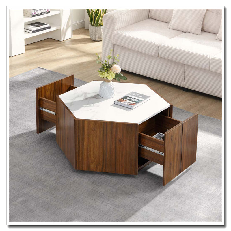Table basse Retro, Blanc + noyer