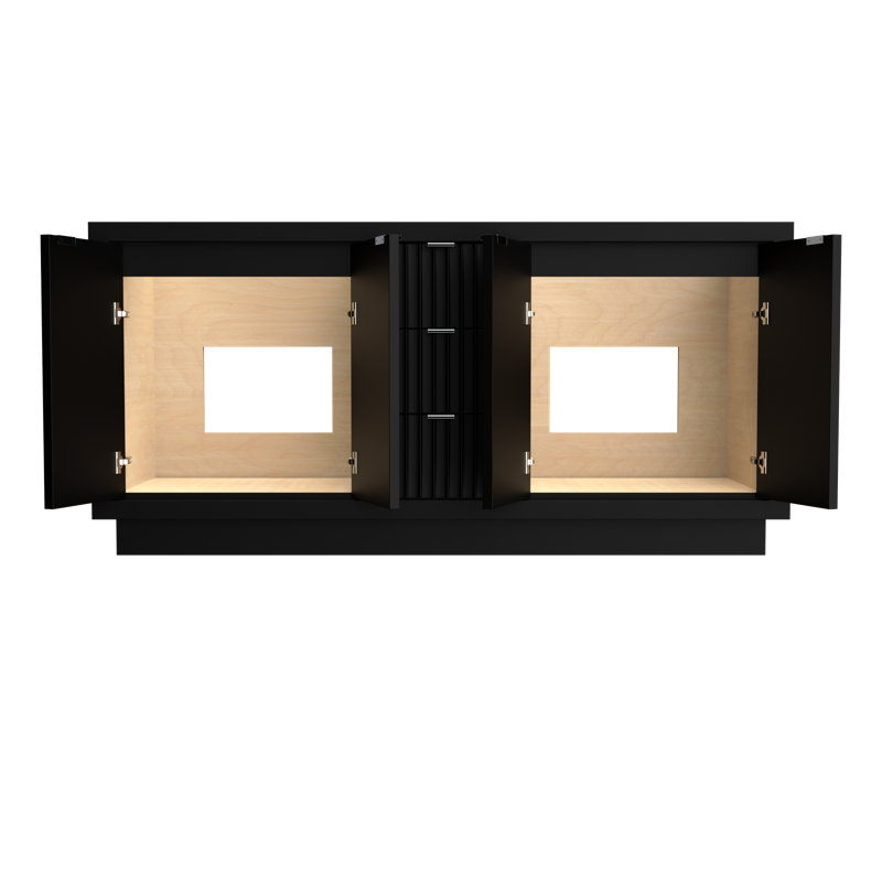 Meuble-lavabo double Lecrieu, Noir, Chrome poli, 72"