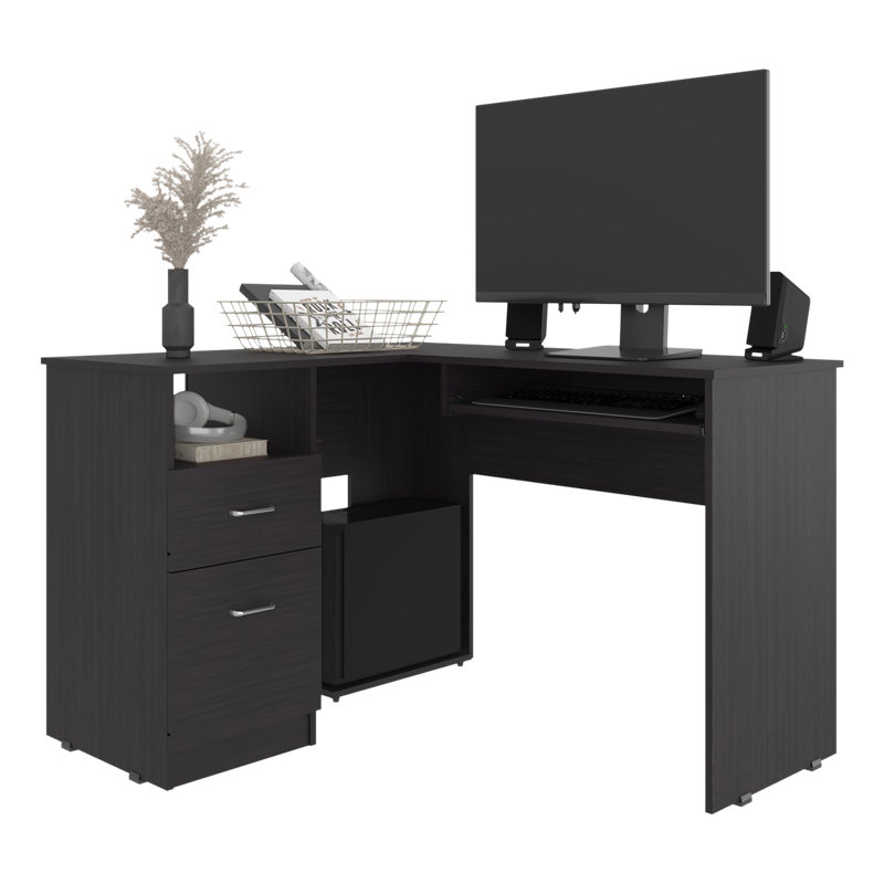 Jexiel L-Shaped Computer Desk, Black Wengue