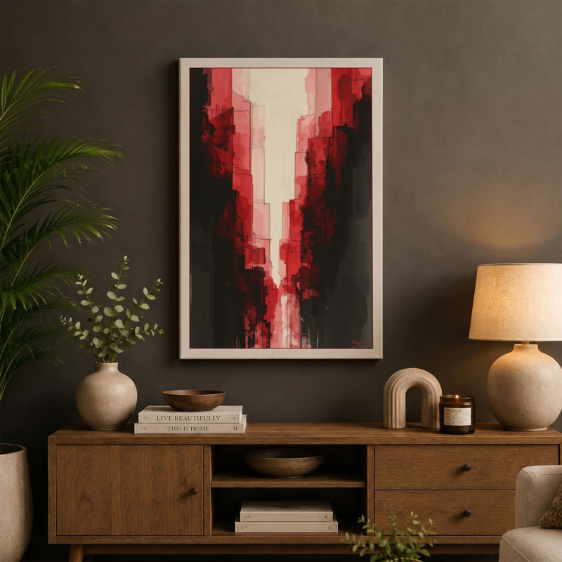 Light Through Shadow Abstract 1 Piece Wrapped Canvas Wall Art, 24x16 - 61.0 x 40.6 cm, Black Border