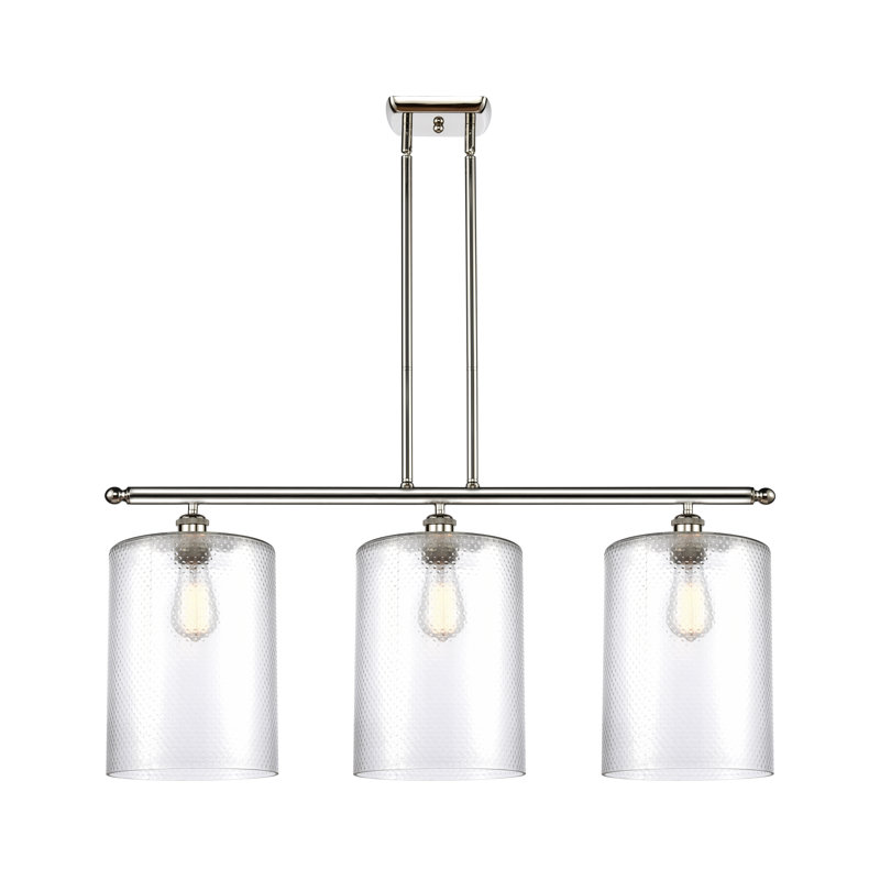 Luminaire suspendu tambour 3 lumières Dublin, Transparent, Nickel poli