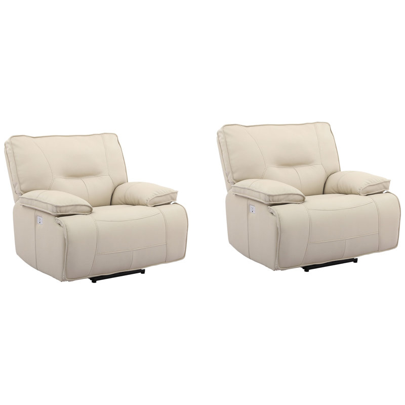Pomona 42" Upholstered Power Recliner with Adjustable Headrest with Pillow Top Arms, Oyster