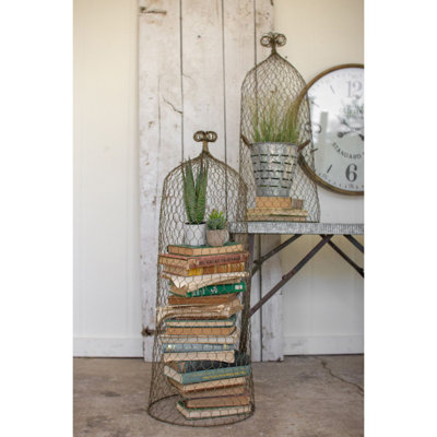  Wire Cloche Topiaries 33.25"H, Old Gold Metal Display Domes, Set of Two