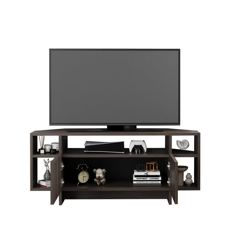 Era Corner TV Unit with Storage for up to 50 Inch TV - Modern TV Stand Cabinet with Shelves, Dark Walnut