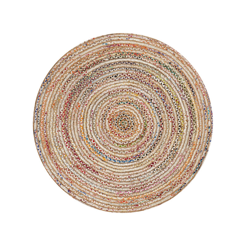 Hand Braided Cotton & Jute Contemporary Light Multicolor Indoor / Outdoor Round Area Rug, Round 5'x5'