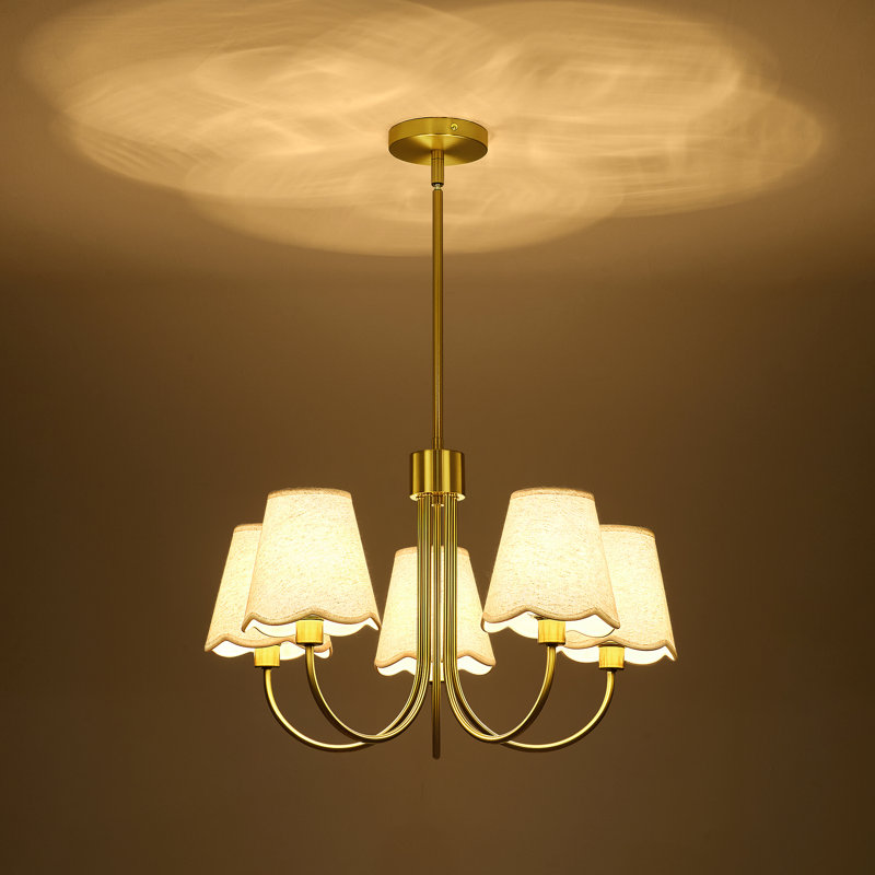 Lustre moderne doré à 5 lumières avec abat-jour en tissu, luminaire de plafond réglable pour salle à manger, luminaire suspendu à intensité variable pour îlot de cuisine