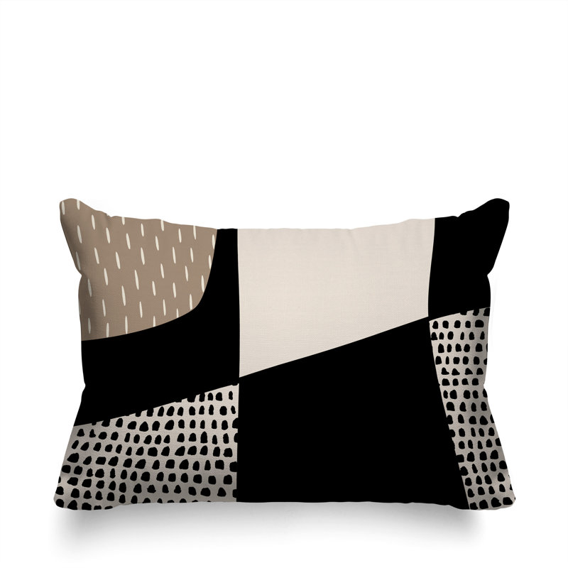 Coussin lombaire réversible intérieur / extérieur Vikka, H 14 po x l 20 po, Beige / noir / blanc cassé