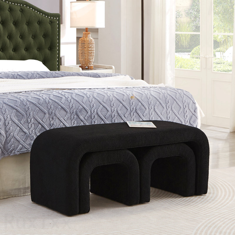 Set Of 3 U-Shaped Modern Bench - Teddy Upholstered Ottoman, Black