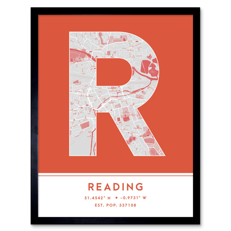 Reading England United Kingdom City Map Orange - Single Picture Frame Typography