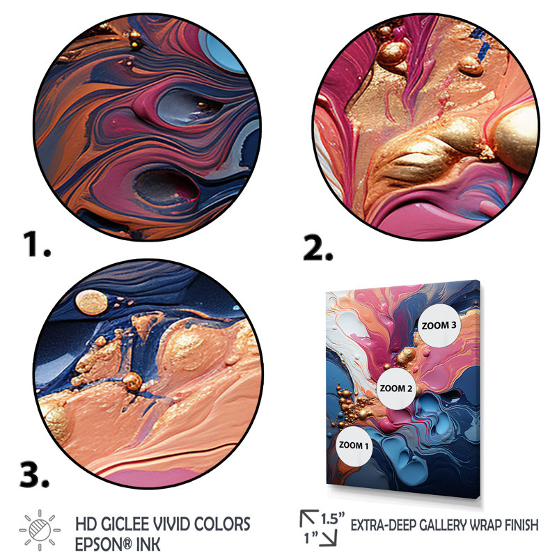 Trippy rose bleu abstrait liquide encre II - encre liquide abstrait, art mural, Cadre flottant doré