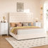 Ensemble de chambre à coucher 3 pièces, lit de rangement avec tête de lit en flanelle capitonnée, 2 tables de chevet avec 4 tiroirs