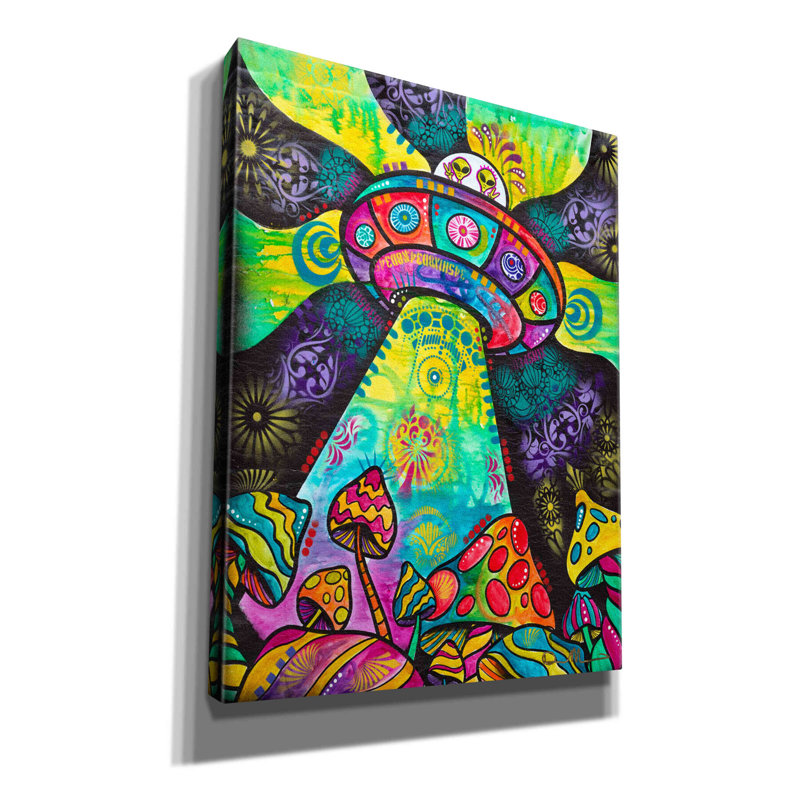 «We Come in Peace» par Dean Russo, art mural sur toile, H 16 po x l 12 po x P 0,75 po