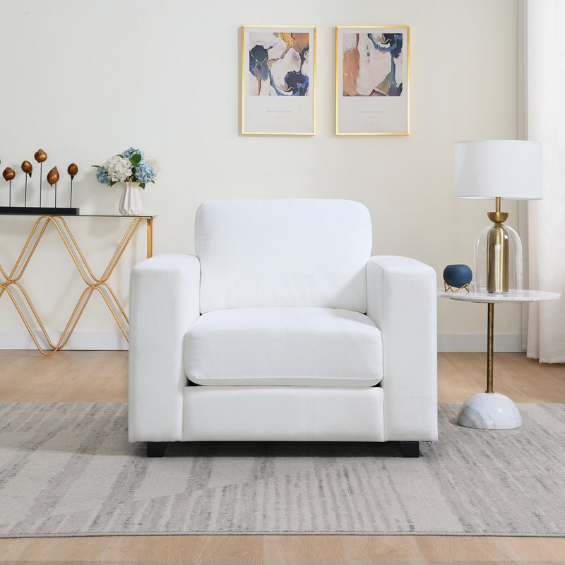 Fauteuil d'appoint surdimensionné avec accoudoirs larges, Ivoire ivoire