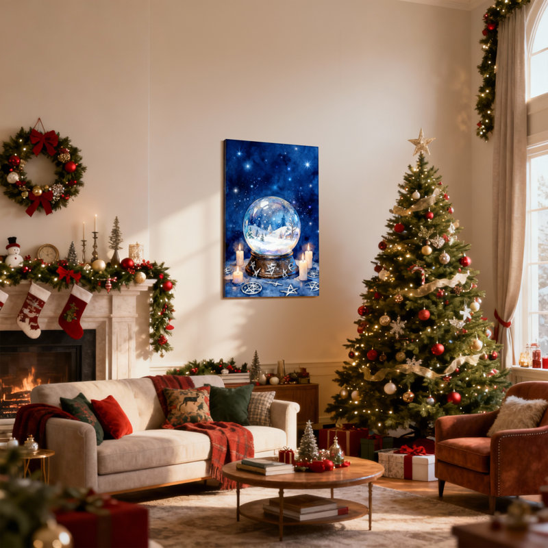 Boule de Noël de Noël, scène d'hiver avec bougies et étoiles, ensemble de 3 impressions sur toile, H 30 po x l 20 po