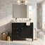 Meuble-lavabo autoportant 36 po en bois aggloméré avec lavabo en céramique blanc, armoire de salle de bain noire avec 2 tiroirs, tablettes de porte réglables et tiroir basculant-130996260-130996266