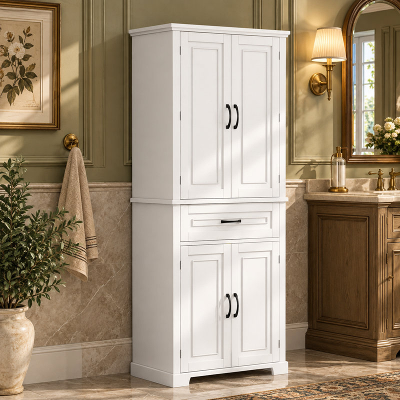 Stepheny Bathroom Storage Cabinet with Drawer and Adjustable Shelves, 29.8"W x 72.1"H x 15.6"D, White