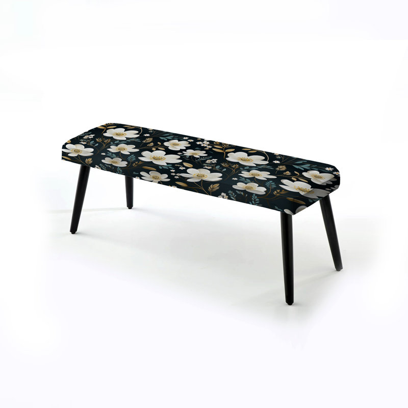 Mystic White and Teal Splendor Gardens - Banc rembourré floral noir