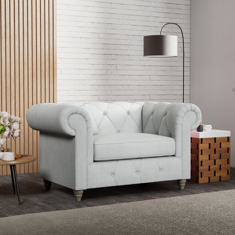 Ellrich Upholstered Chair And A Half, Light Blue, Washed Oak