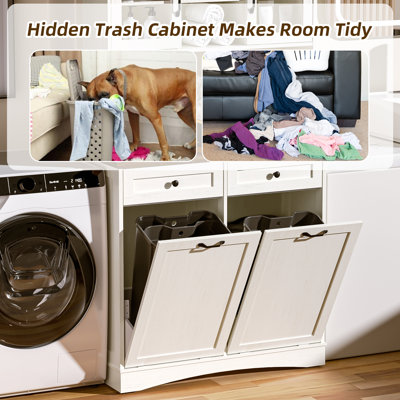 72" Kitchen Pantry Storage Cabinet, 13 Gallon Tilt Out Trash Cabinet With Microwave Stand, Freestanding Coffee Hutch Bar Cabinet With Adjustable Shelves, Wooden Cupboard For Kitchen Bathroom Hallway