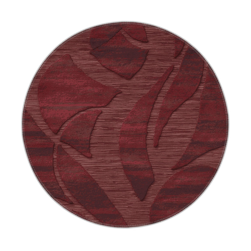 Tapis rouge abstrait intérieur et extérieur, Rond 5 pi