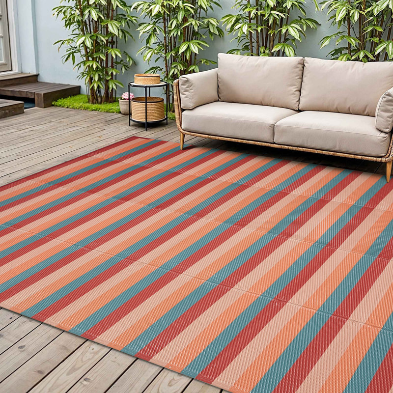 Tapis d'extérieur rayé orange / rouge, Rectangle 9 pi x 12 pi, Orange / Rouge