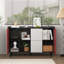 Buffet noir avec portes rouges, 2 tiroirs et rangement ouvert - Armoire d'appoint moderne pour la cuisine ou la salle à manger-1881267609