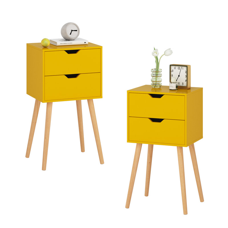 Coldiron Drawer Mid-Century Nightstand, Yellow