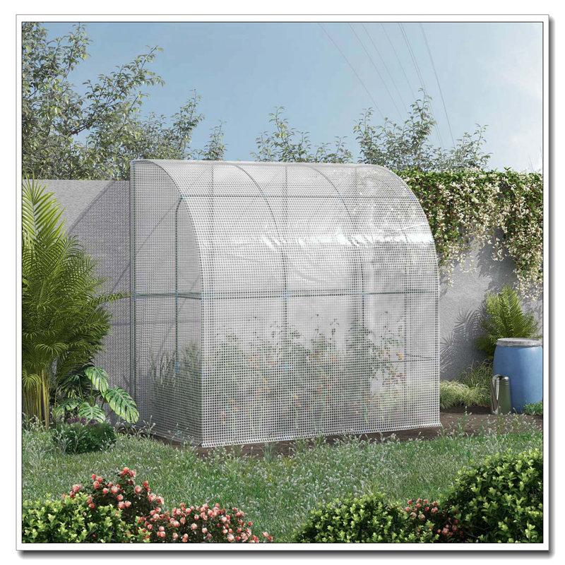 Outsunny 7' x 4' x 7' Outdoor Lean to Greenhouse, Walk-In Green House Plant Nursery with Roll-up Window, PE Cover, White
