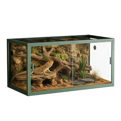 120 Gallon Reptile Terrarium, 4x2x2 FT Glass Reptile Tank Enclosure with Screen Top Ventilation, Reptile Habitats for Bearded Dragon, Lizard, Chameleon, Snake & Tropical Rainforest Habitat