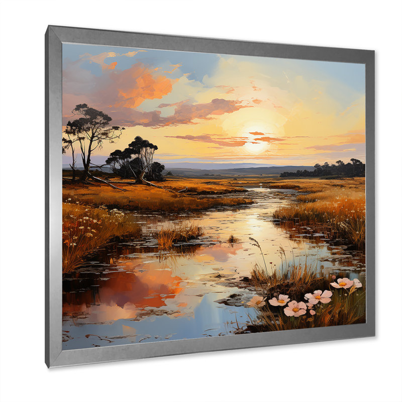 «Prairies Charm Sunset Infinite Serenity III», reproduction d'art sur toile, Cadre simple argenté
