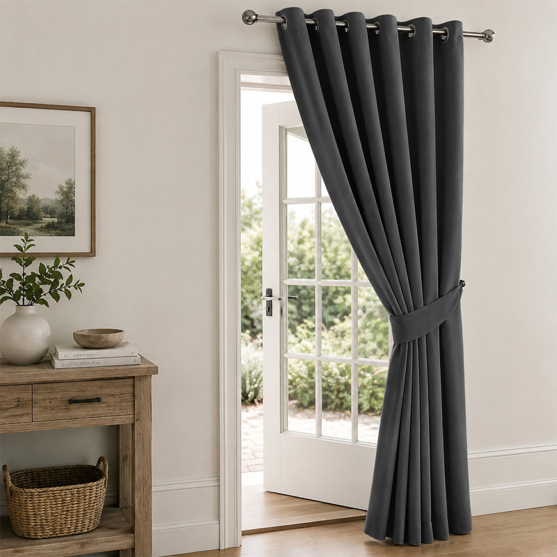 Bernards Blackout French Door Curtain, Single Panel 168cm Width x 213cm Drop, Dark Grey