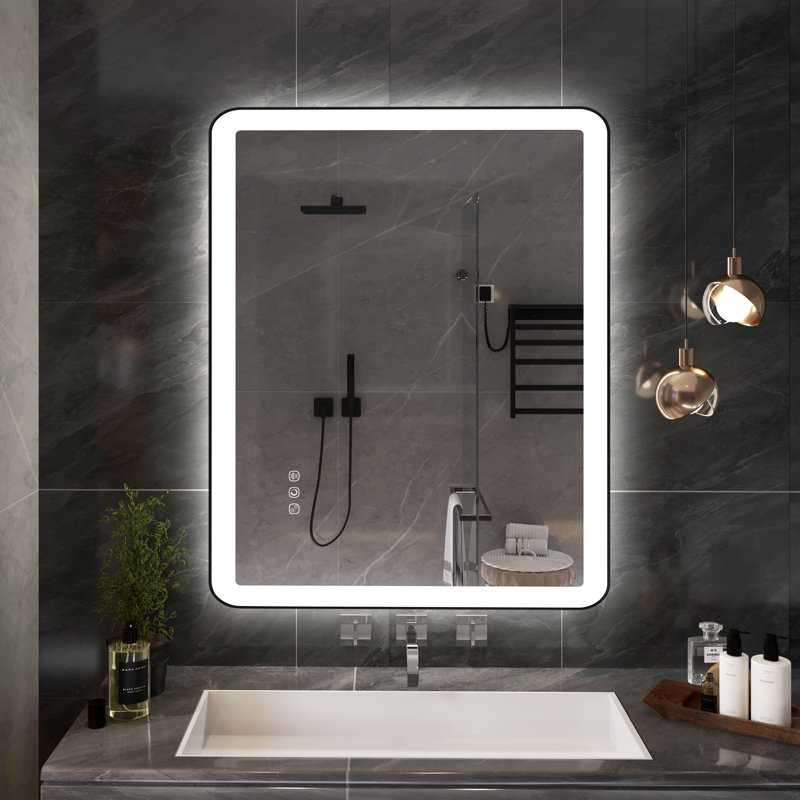 Miroir mural Natalin, 40 po x 32 po, Noir mat, Rectangulaire