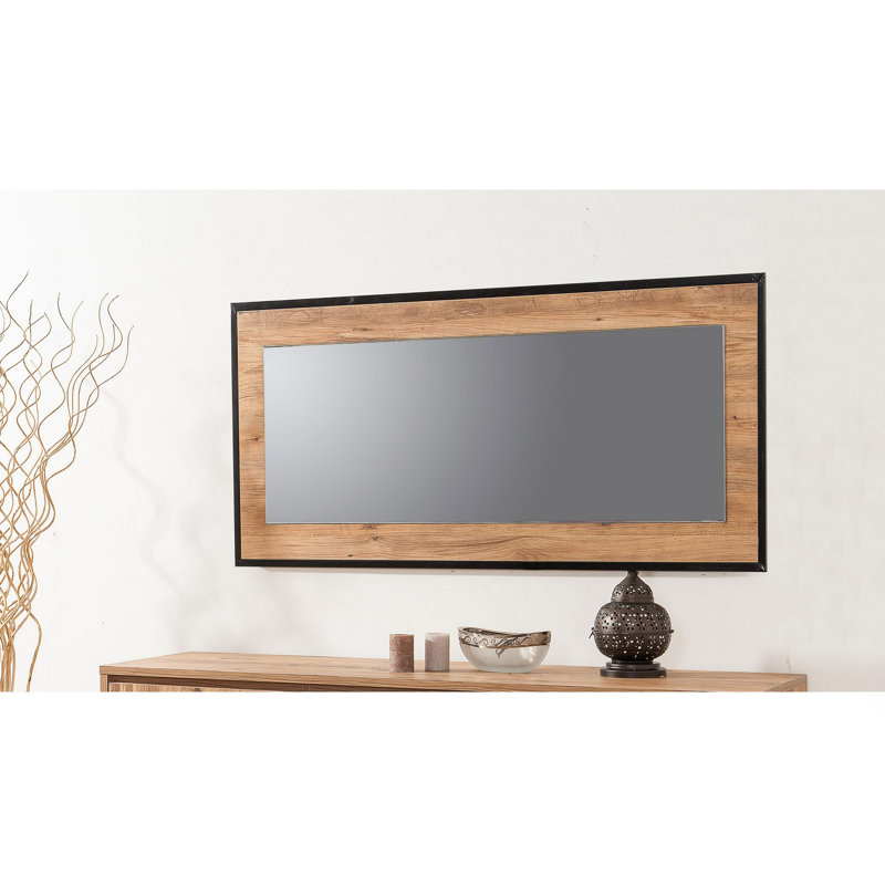 Bodaway Wood Framed Wall Mounted Accent Mirror in Black/Brown, 60cm H x 110cm W