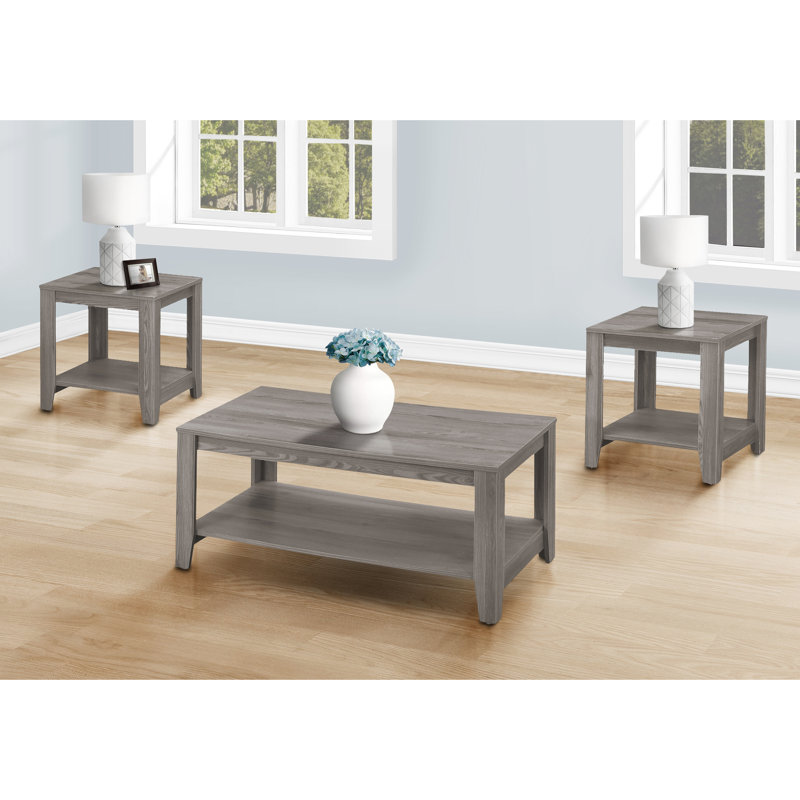 Ensemble de 3 tables basses de style transitionnel - Tables d'appoint grises pour salon, avec un grand espace de rangement et une étagère. 3 pièces pour plateau stratifié, table basse, rangement pratique.