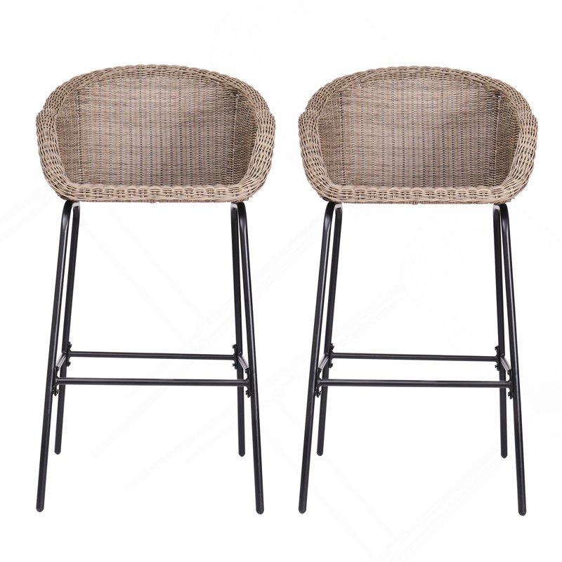 Tabouret de bar d'extérieur en osier brun clair, ensemble de 2, Marron clair