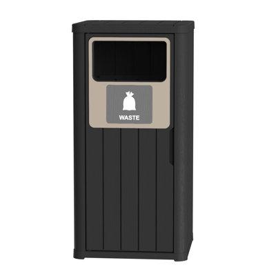 80L Outdoor Waste Bin, Woodgrain Resin Trash Can , Weatherproof, for 30-39 Gal Bags